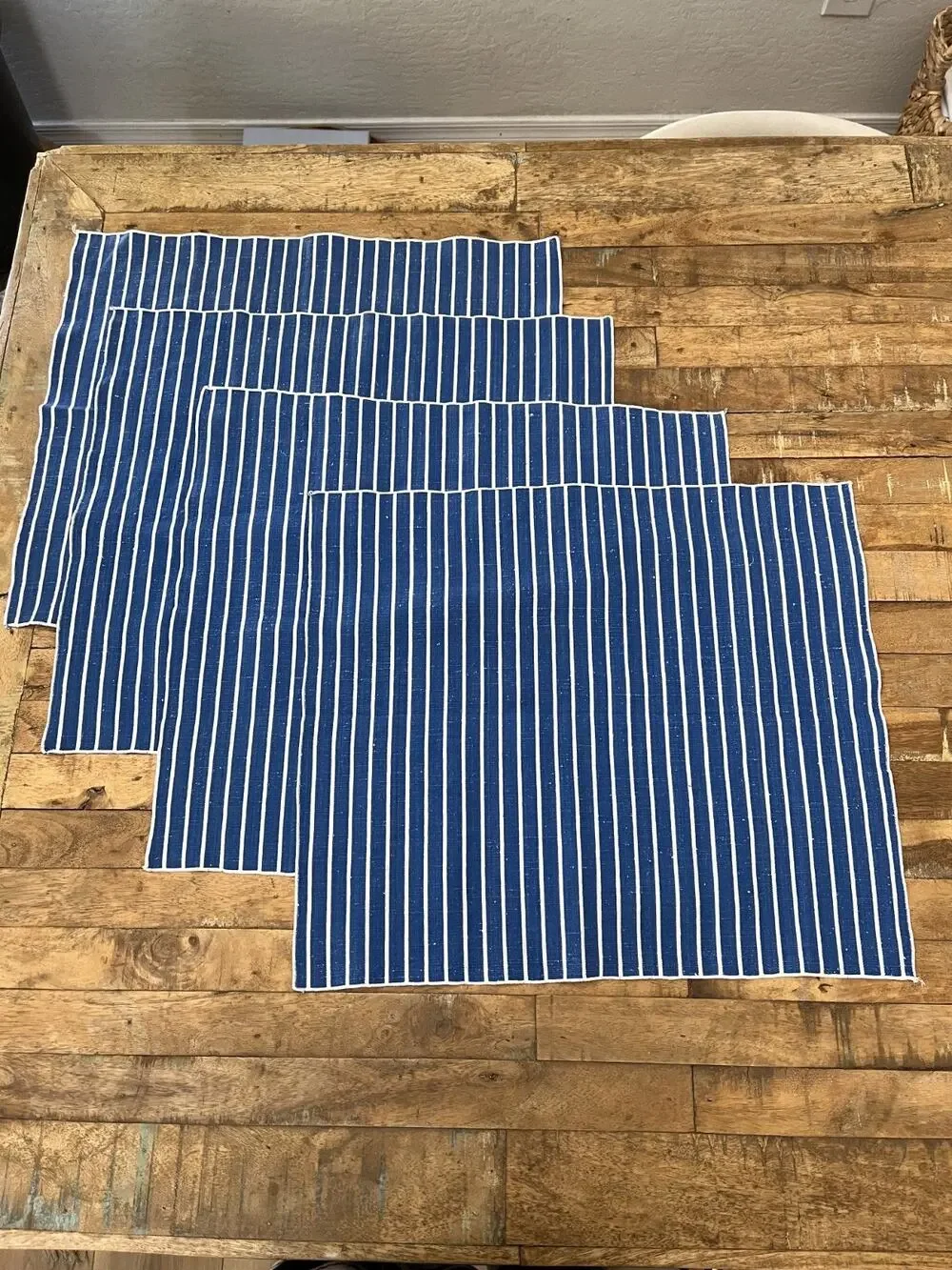 Linen Napkin Set of 4 Blue Striped Pattern 20